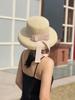 2025 New Summer Sun Hat Bow Straw Hat Visor Temperament Flat Panama Hats Women's Sea Beach Vacation Leisure Sunscreen Hat
