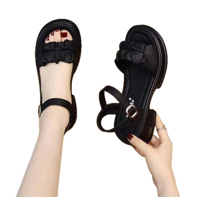 Height-increasing thick-soled muffin-soled sandals for women's summer wear 2025 new fairy style casual versatile thick-heeled beach shoes