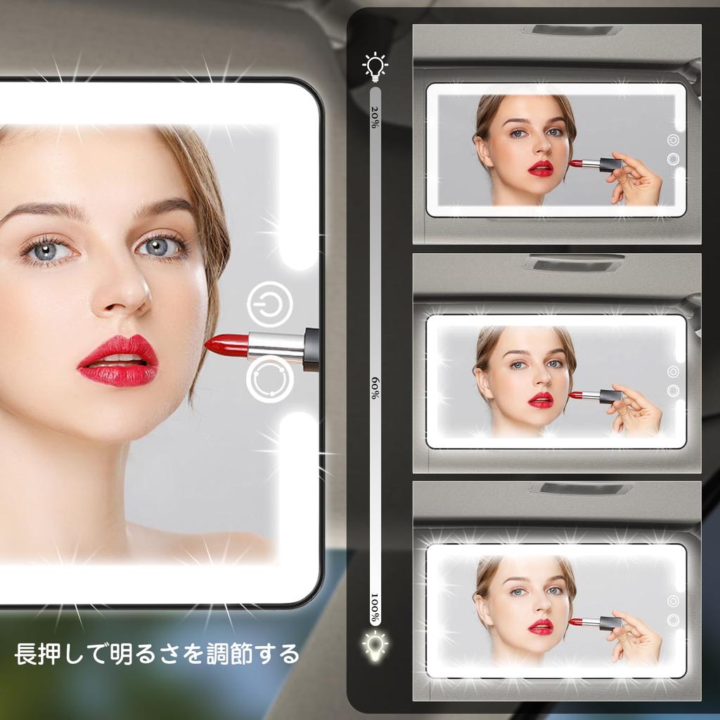 Car Sun Visor Mirror with Stepless Brightness 3 Lighting Rearview Car Vanity Easy Makeup Visor with and Light, Adjustment, Modes, Mirror, Mirror,