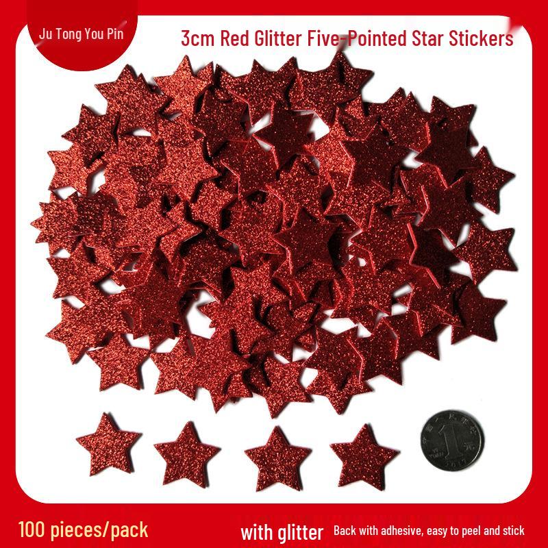 Gold Glitter Five-Pointed Star Foam Stickers for Kindergarten - Small EVA Geometric Shapes