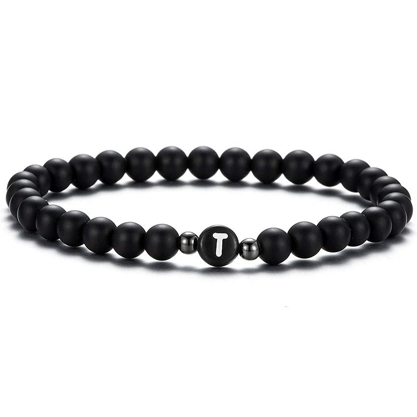 6 mm Armband aus natürlichem, mattiertem Achat für Damen und Herren, handgefertigtes Perlenarmband mit Buchstaben, modisches Design mit 26 Buchstaben, Partnerschmuck