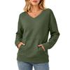 Women's Casual V-Neck Long Sleeve Pullover Sweatshirt with Pockets