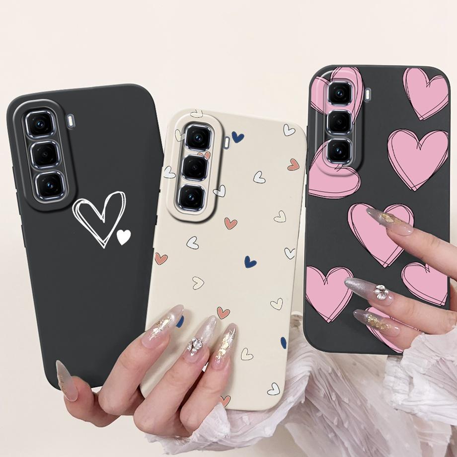 For Infinix Hot 50 Pro+ Hot50 Pro Hot 50 Pro Plus 4G Phone Case Soft Silicone Back Cover Love Heart Girly Flower Painting Fundas