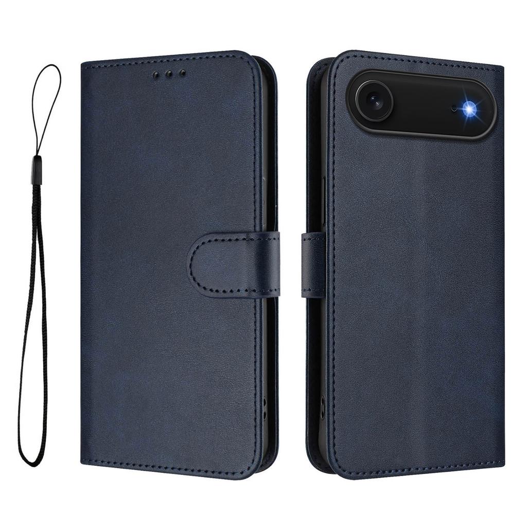 For iPhone Air Wallet Case RFID Blocking Calf Texture Leather Stand Phone Cover with Strap
