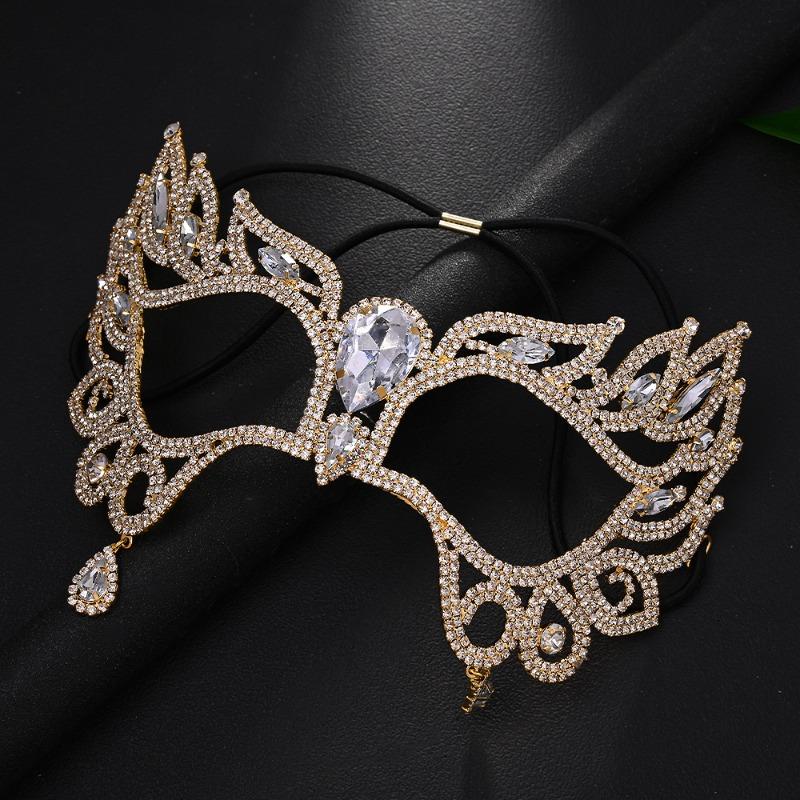 Geometric Mask Exaggerated Halloween Rhinestone Mask Ball Full of Diamond Accessories Female Mask gold