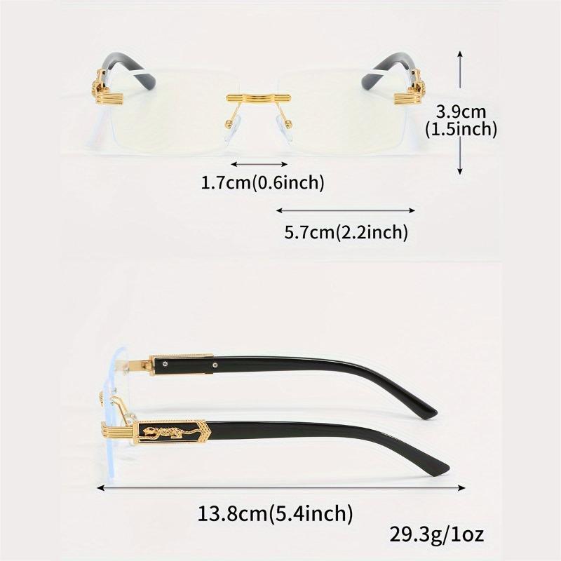 Men Metal Leopard Rimless Anti Blue Light Glasses - Vintage  Rectangle Style, Metal Frame for Business & Casual Wear