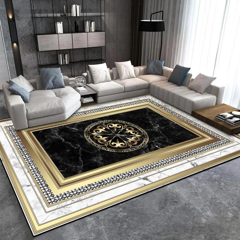 Golden Decorative Rug For Living Room Luxury Style Entrance Floor Mats Lounge Soft Antiskid Carpet Bedroom Bedside Rugs Washable
