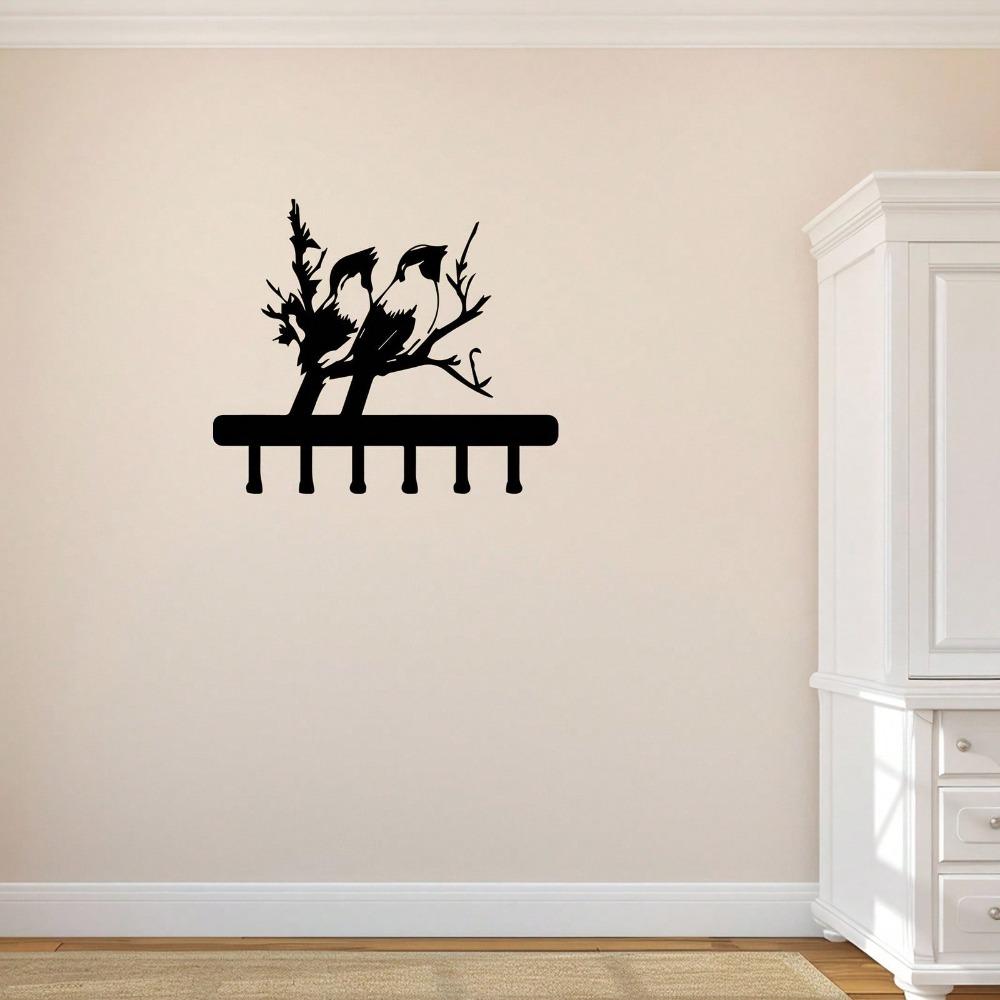 Metal Key Holder Wall Mounted Art Bird Branch Entryway Storage Rack for Keys Coats Hats