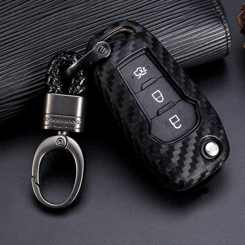 Car Key Fob Case Cover Carbon Fiber Flip For Ford F150 F250 2015 2016 2017 2018  Smart Remote Key Shell