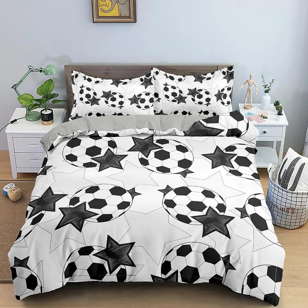Football Duvet Cover Set Soccer Bedding Set For Boy Teen Microfiber Sports Theme Comforter Cover Soccer Ball Pattern Quilt Cover