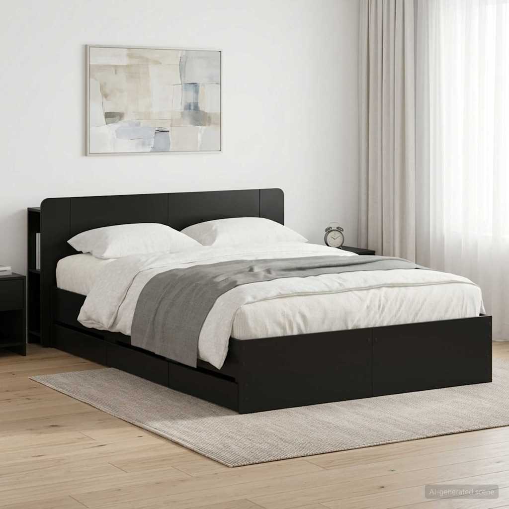 Bed Frame with Storage Space Black 150 x 200 cm Engineered Wood