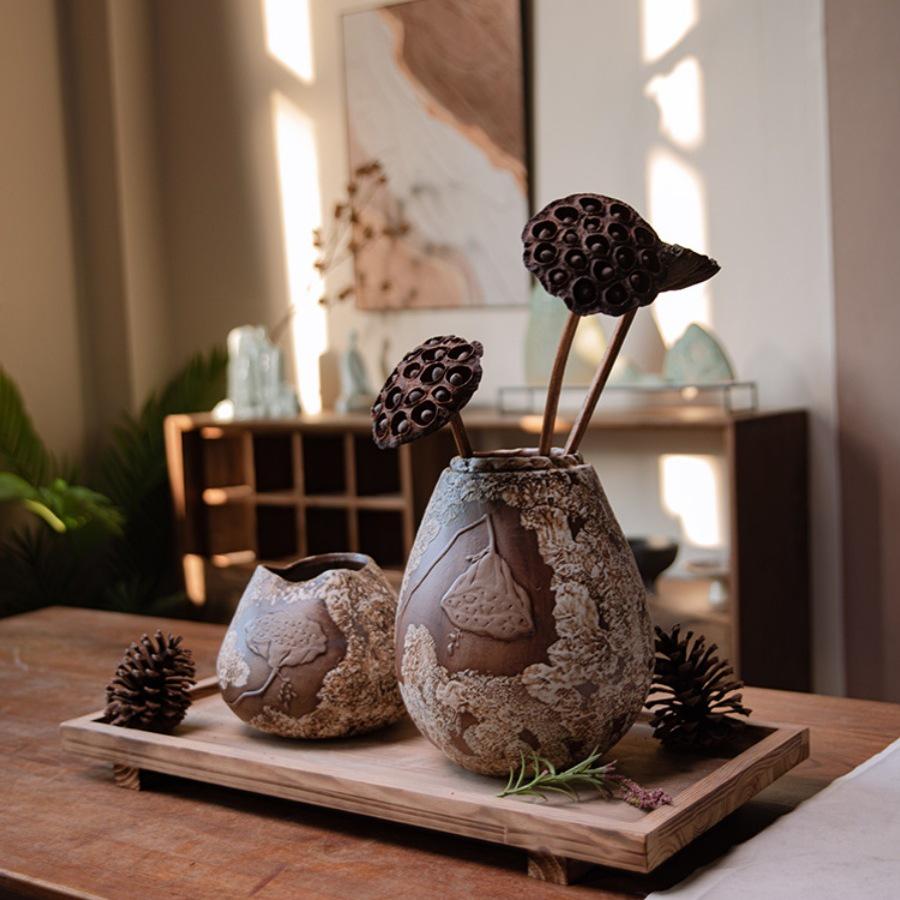 Vaso in Ceramica Wabi-Sabi a Forma di Capsula di Loto per Fiori Secchi - Decorazione Zen per Tavola da Pranzo