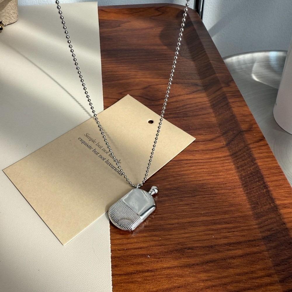 INS Minimalist Pendant Necklace Small Wine Pot Black Rope Sweater Chain Titanium Steel Long Adjustable Neck Chain
