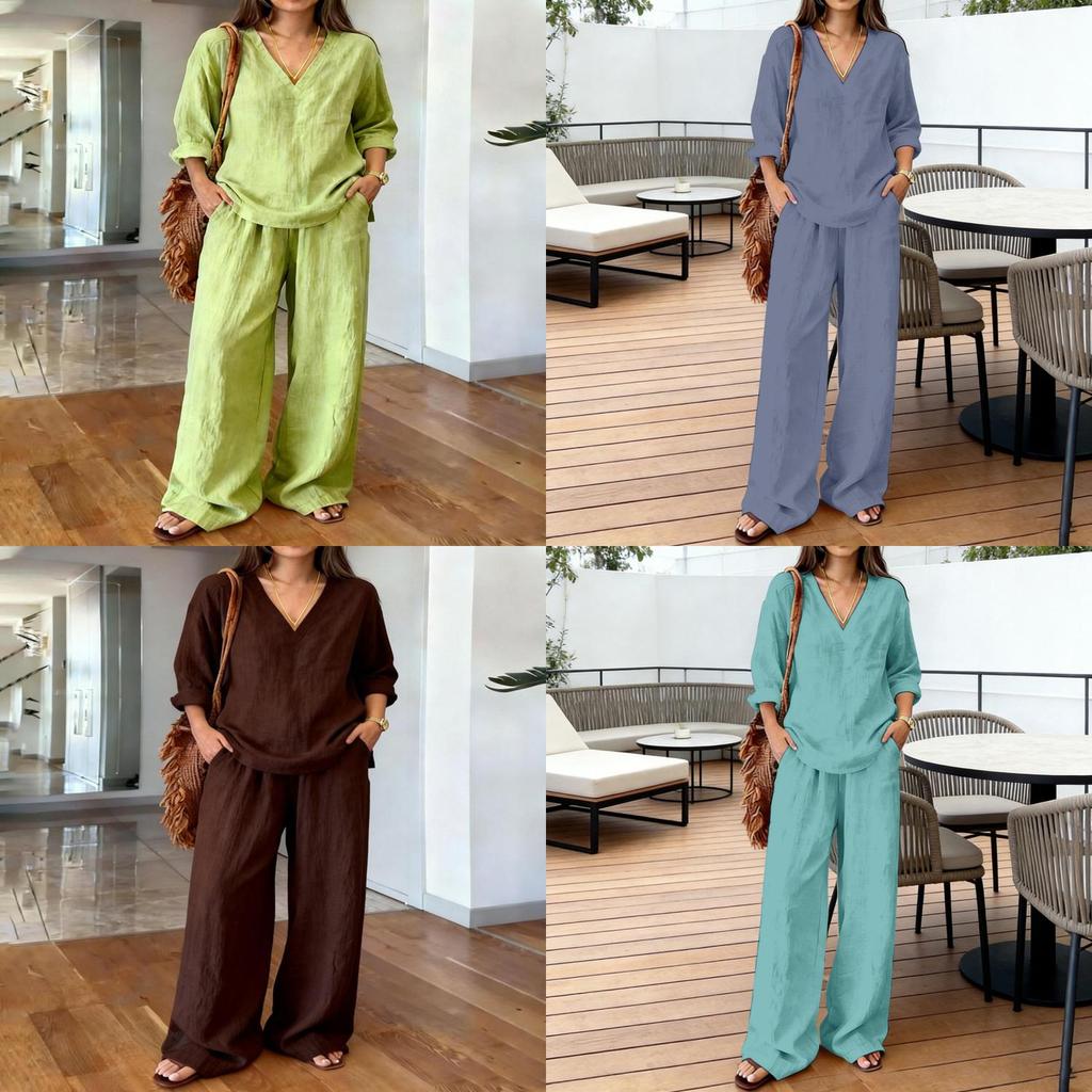 Women Casual V Neck Sweater Set With Cotton Polyester Fabric For Winter Comfort