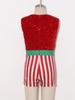 Kids Girls Christmas Party Jumpsuit Velvet Sequin Candy Cane Striped Color-block Sleeveless Back Zipper for Holiday Dress Up