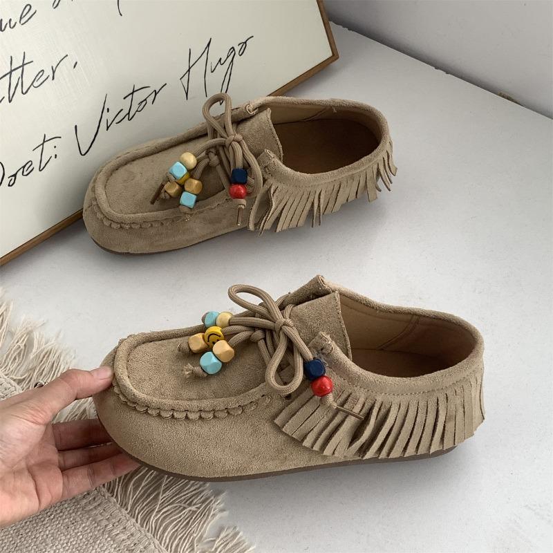 Women's new autumn brown retro kangaroo shoes all-inclusive versatile flat-bottomed lace-up single shoes