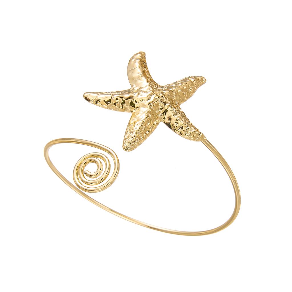 Classical Starfish Gold Plated Adjustable Bracelet for Women Girl Fashion Starfish Upper Arm Bangle Daily Summer Jewelry Gift