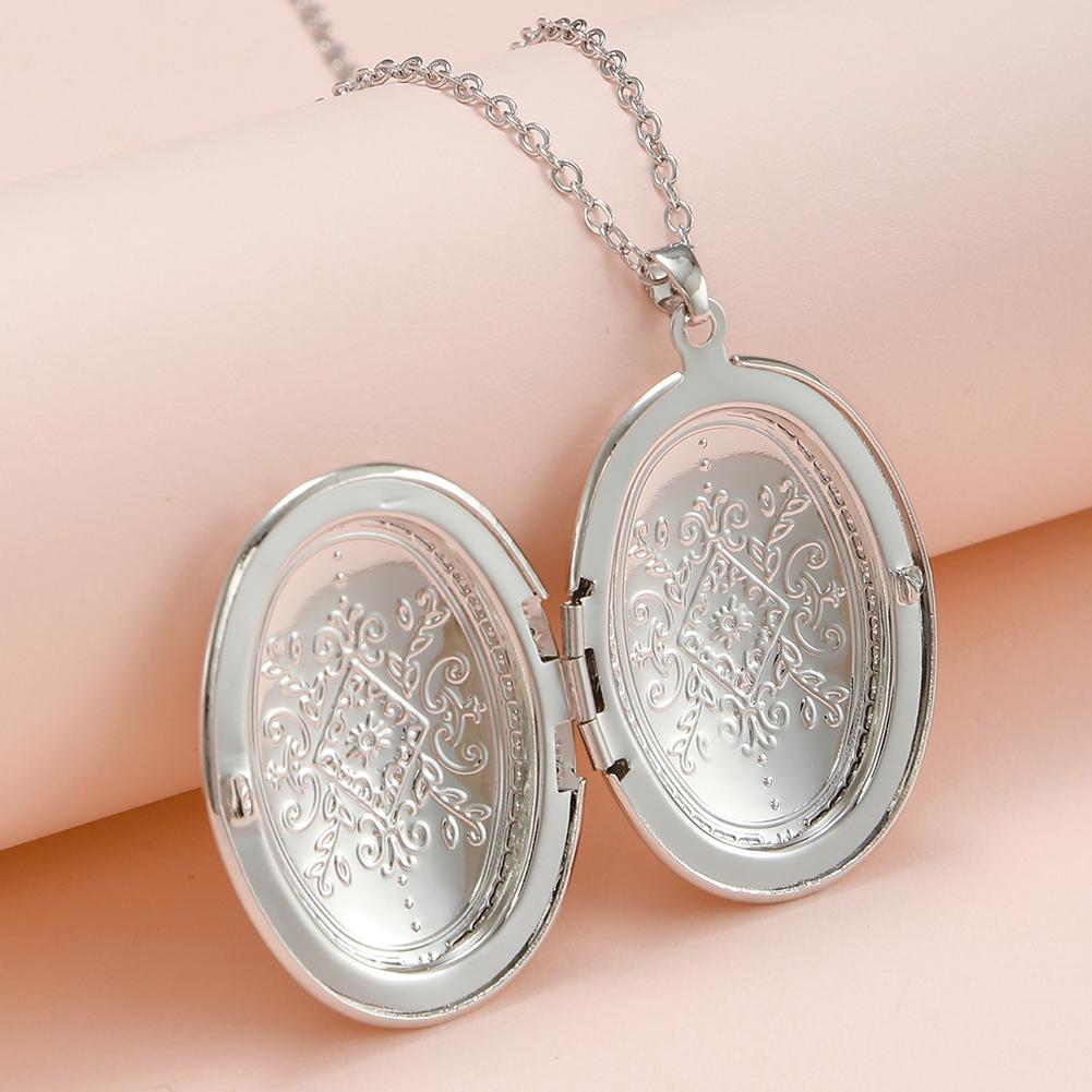Foto Doos Ketting Ovaal Gesneden Bloemen Streep Medaillon Hanger voor Vrouwen