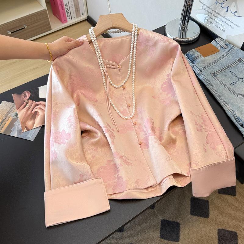Women s Spring Retro Chinese Tang Suit Cardigan with Frog Buttons and Jacquard Long Sleeves Small