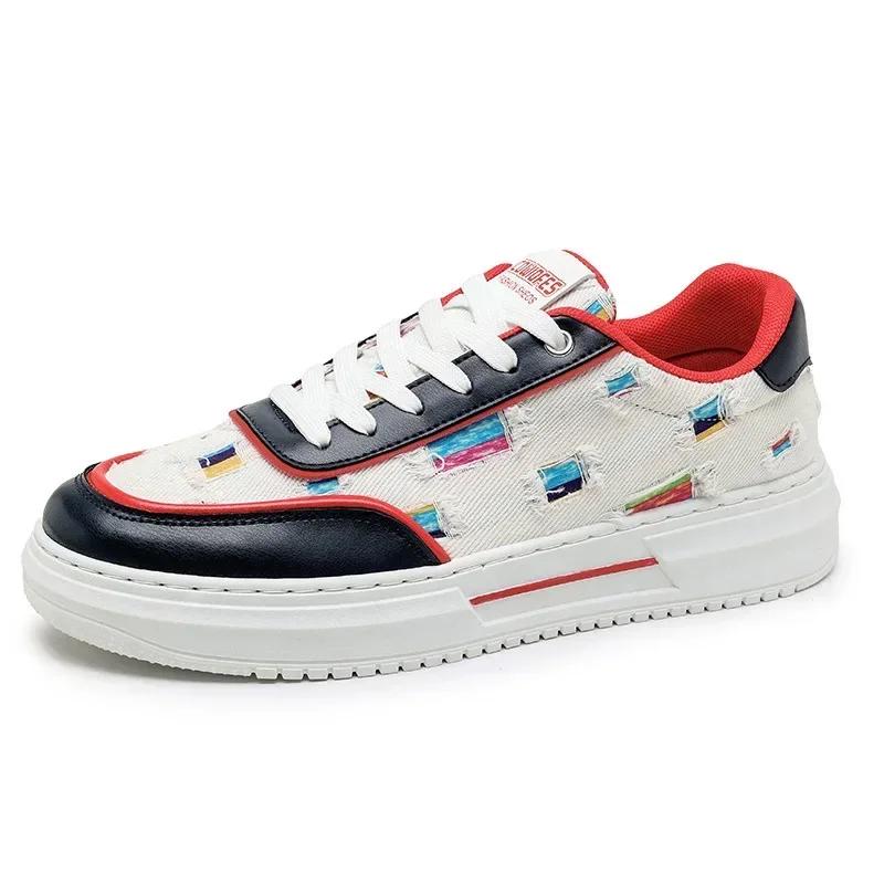 Men's Canvas Shoes Outdoor Man Casual Shoes Canvas Breathable Comfort White Lace Up Thick Soled Skateboard Shoes