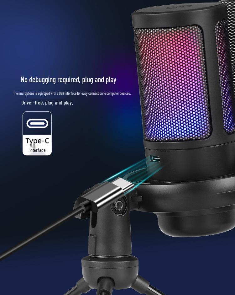RGB USB Condenser Microphone Set for Gaming, Streaming, Singing & Recording with Noise Reduction.