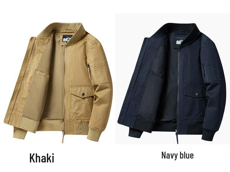 Men's MA-1 Pilot Jacket: Spring/Autumn Motorcycle Coat, Plus Size, Solid Color Military Flight Uniform