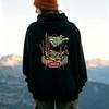 Hiking Backpack Mountain Sunset Pine Tree Graphic Hoodie Front Print Sweatshirt Retro Wilderness Trekking Outdoor Hooded Tops