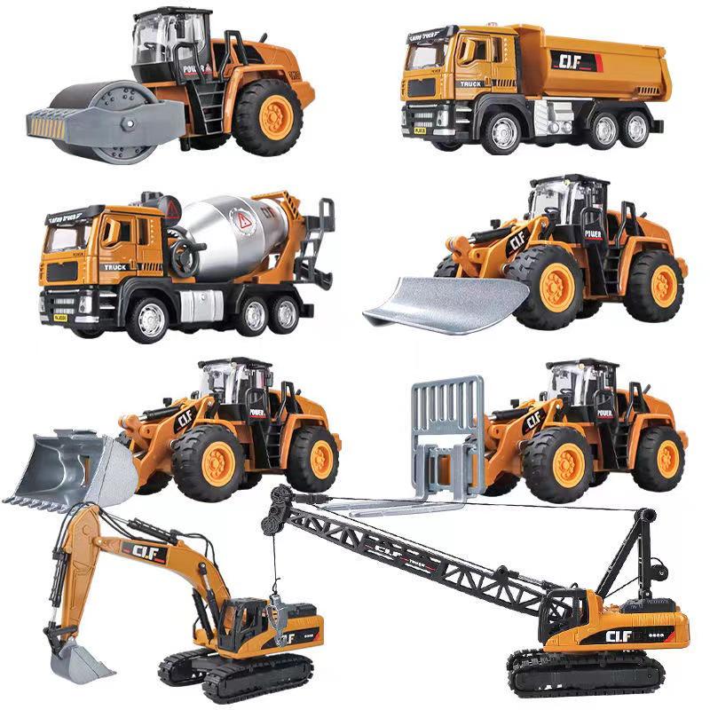 Car Cube Alloy Construction Vehicle Set: Loader, Excavator, Crane, Mixer Truck, and Road Roller Toy