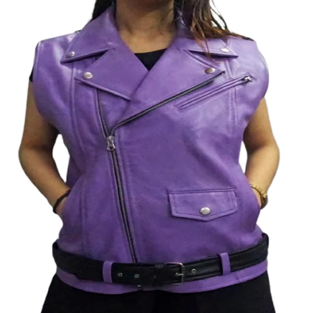 Noora Женская байкерская куртка из овечьей кожи цвета лаванды с молнией и карманом | — фото 2