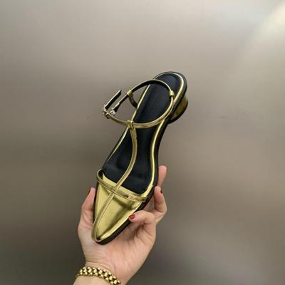 2025 Summer New Personalized Pointed Cross Cross Thin Strap Ankle Buckle Cylindrical Small Thick Heel Sandals Women's Shoes