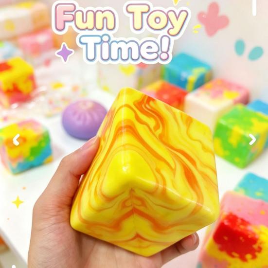 Cube Slow Rising Squeeze Toy, Maltose Texture Stress Relief Fidget, Soft Chewy Sensory Desk Decor with Gradient Tie-Dye, Portable Anxiety Relief Toy