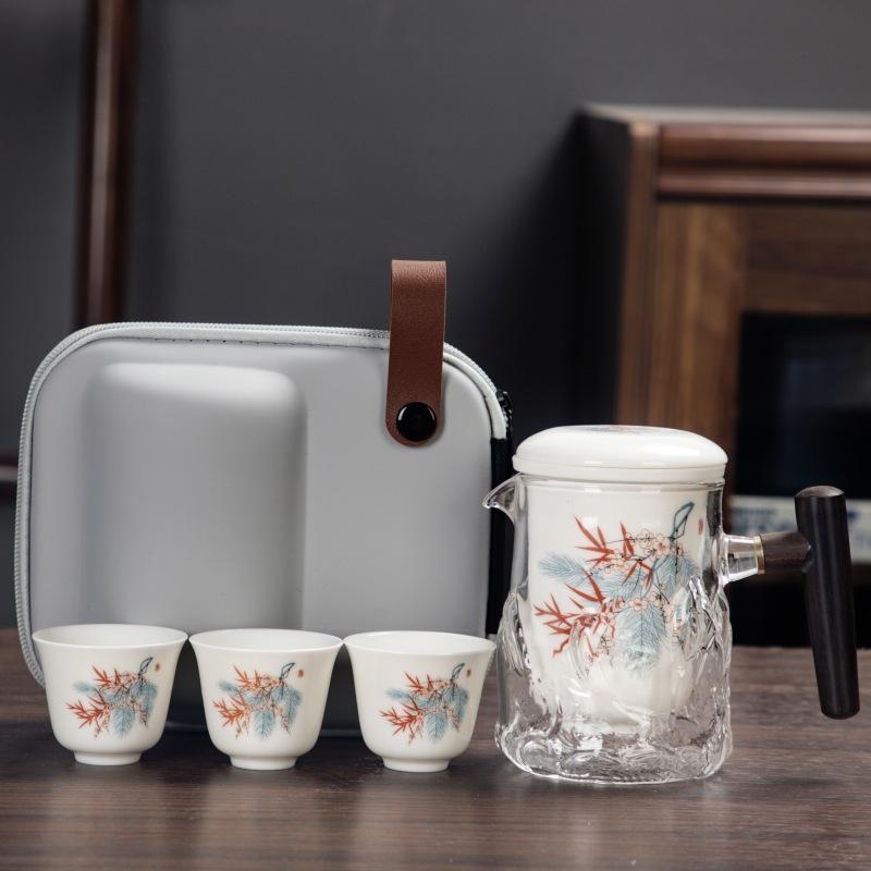 Portable Quick Cup Ceramic Travel Kung Fu Tea Set Outdoor Travel 1 Pot 3 Cups Coffee Teapot for Tea In a Cup Coffeeware Teaware