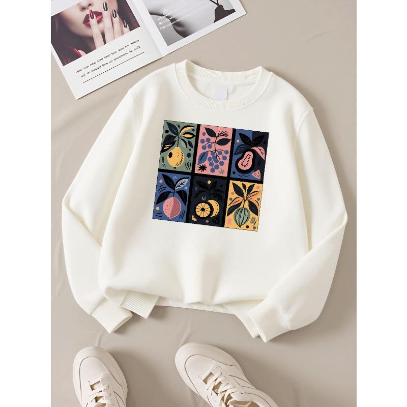 Girls' Long-Sleeve Casual Crewneck Sweatshirt | Fruit Plant Pattern Art Design, Colorful Style