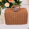 YARNOW Imitation Rattan Suitcase Rattan Picnic Wicker Picnic Basket Storage Basket with Lid Woven Basket with Lid Hand Decor Make Up Clothes