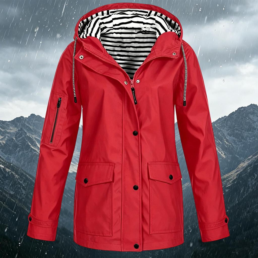 Women's Fashion Solid Color Hooded Loose Casual Waterproof Outdoor Jacket Lightweight Windbreaker Raincoat for Hiking Camping