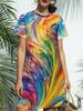 Women's New Crew Neck Short Sleeve T-Shirt Dress. American Trend Digital Print. Casual ; Versatile for Spring and Summer. Elegant ; Chic Women's Dre