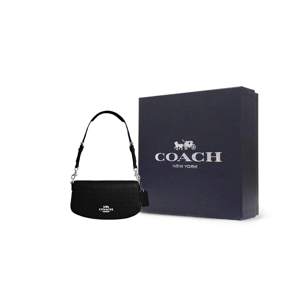 Coach Andrea 24 Logo Adjustable Shoulder Strap Leather Tote Shoulder Bag Medium Women handbags Black CT770-SV-BK