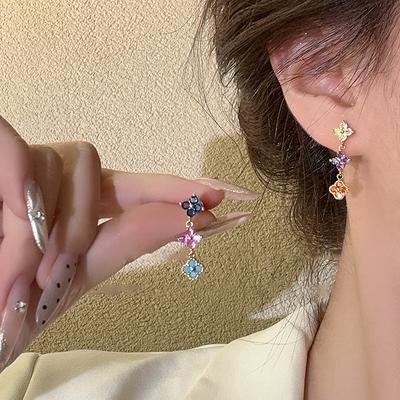Zircon Flower Fringed Earrings Niche Versatile Stud Earrings Fashion Temperament Earrings