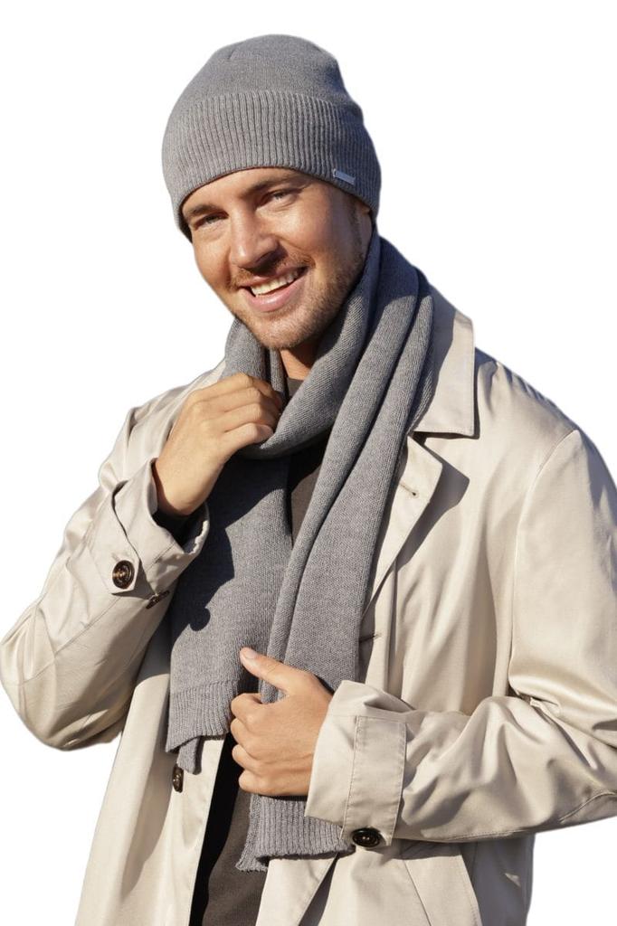 Lucas Men' Hat and Scarf Set - Merino Wool, Gray