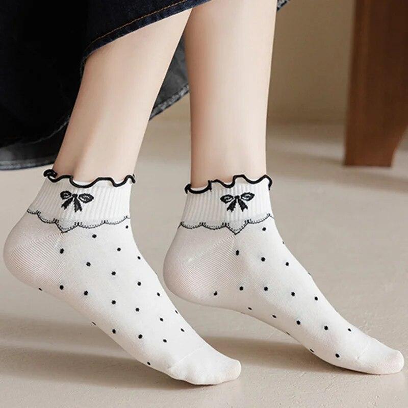 5 Paar Damen Socken Frühling Snd Sommer Dünn Ins Mode Lässig Niedlich Japanische Bootssocken Studenten Spitze Damen Socken