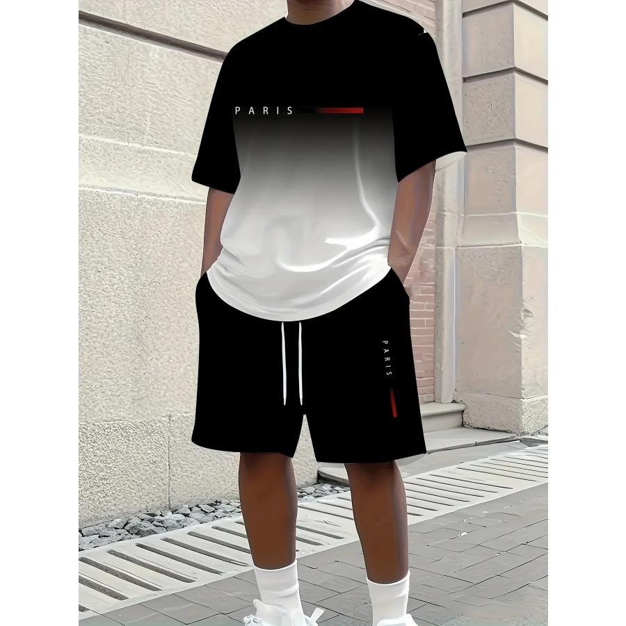Men's Athletic Set Two-Piece Set Crew Neck Short Sleeve Top & Shorts Men's Running Outfit Plus Size T-Shirt Men's Summer T-Shirt