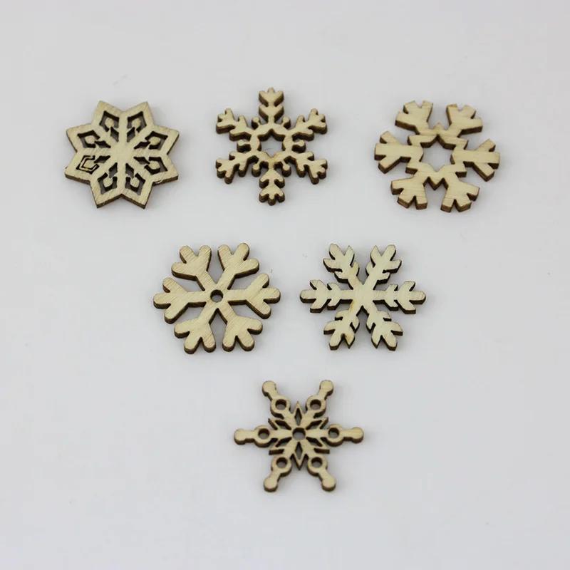 100pcsWooden Shape Snowflakes Mix Christmas Ornaments Pendants New Year Decorations for Home