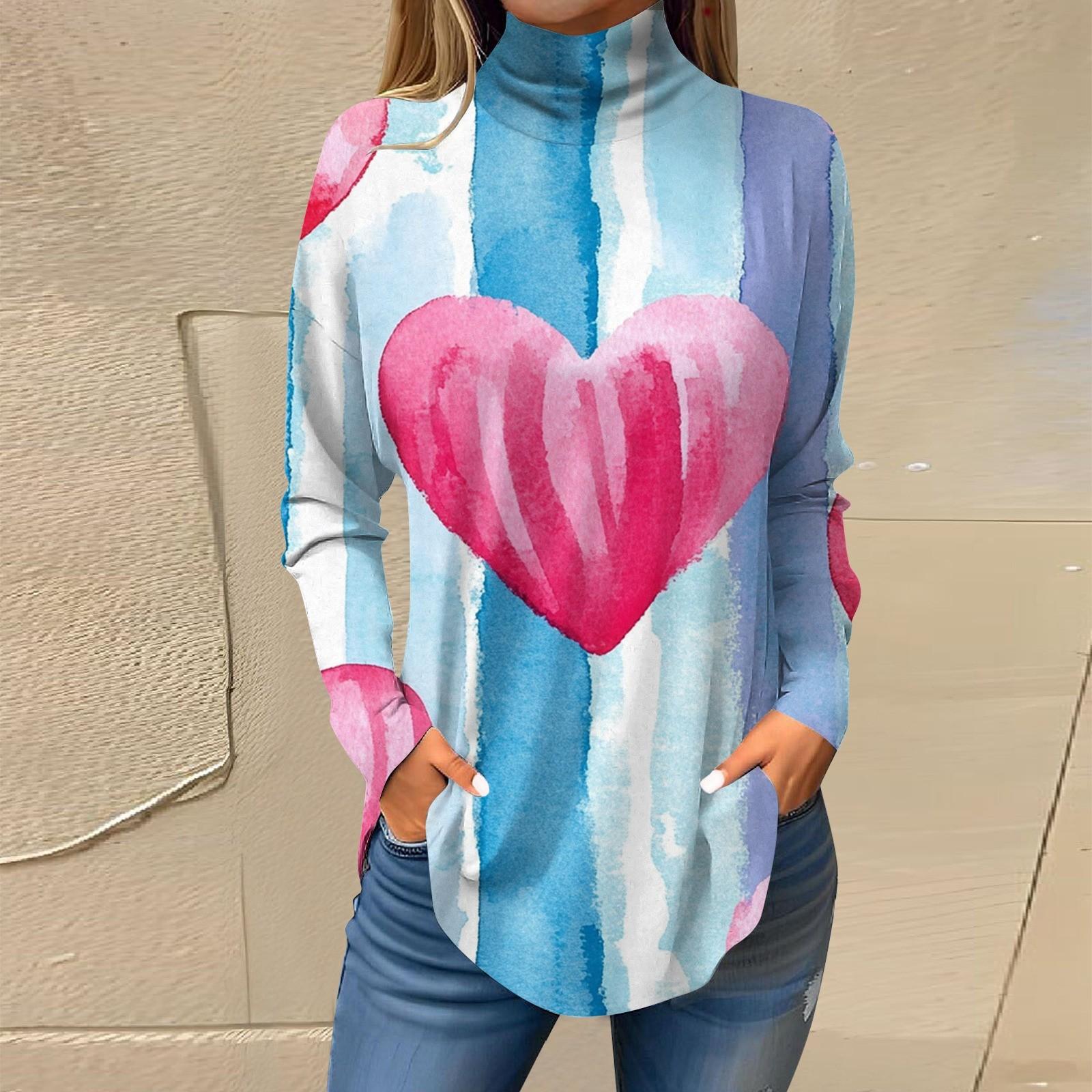 

Женская свободная водолазка с принтом ко Дню святого Валентина, футболка с длинными рукавами, топ и джемпер L