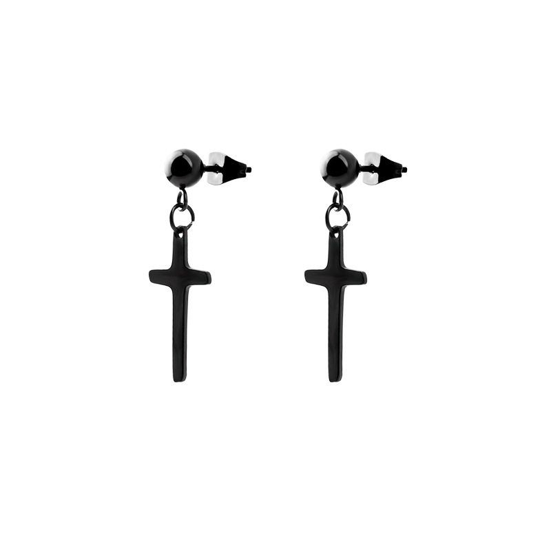48 PCs European and American Stainless Steel Black Cross Stud Earrings