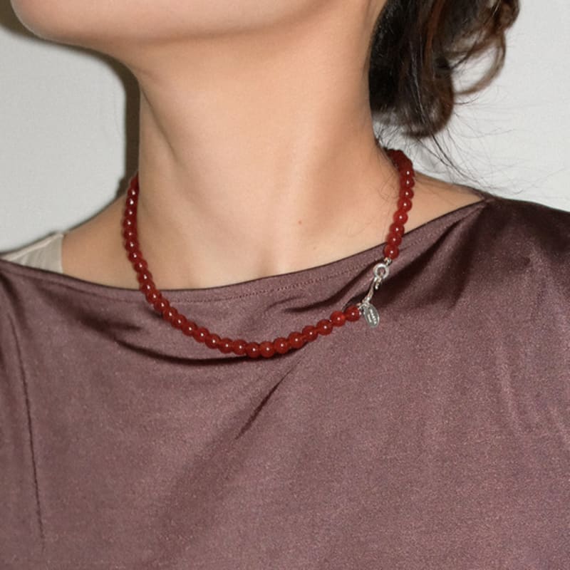 MARTA 925 Silver. Carnelian Necklace (6mm)
