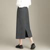 2025 Korean Grey Polka Dot Wool A-Line Skirt: Women's Autumn/Winter Straight Cut, Mid-Length with Back Slit