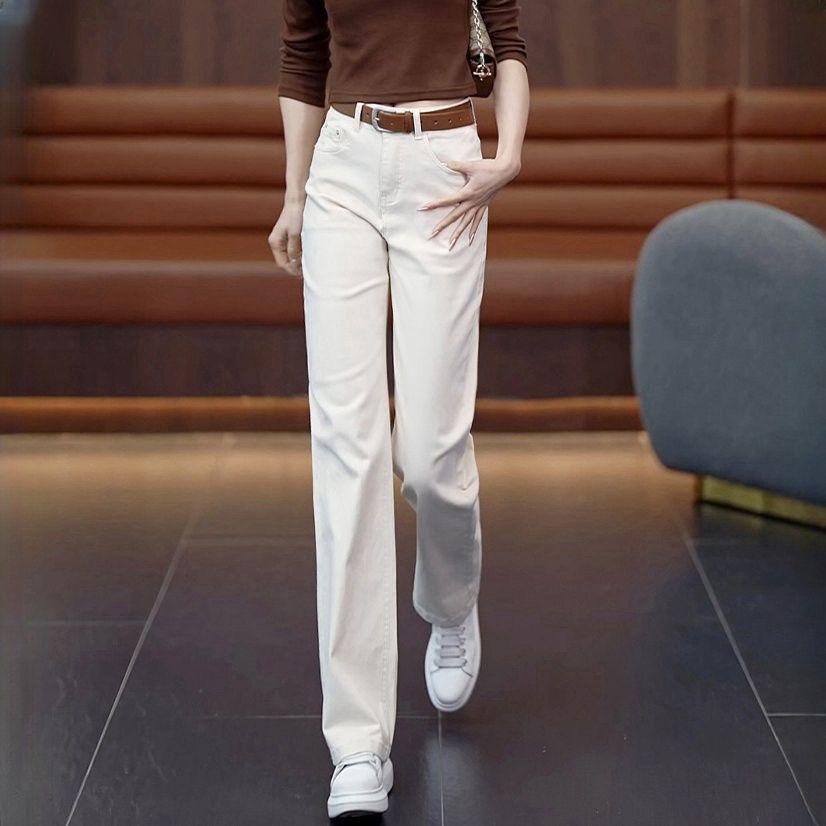 Women's High Waist Elastic Straight Leg Jeans - 2025 Spring/Autumn Collection: Versatile, Casual, Loose Fit, Slimming, Narrow/Wide Leg Options