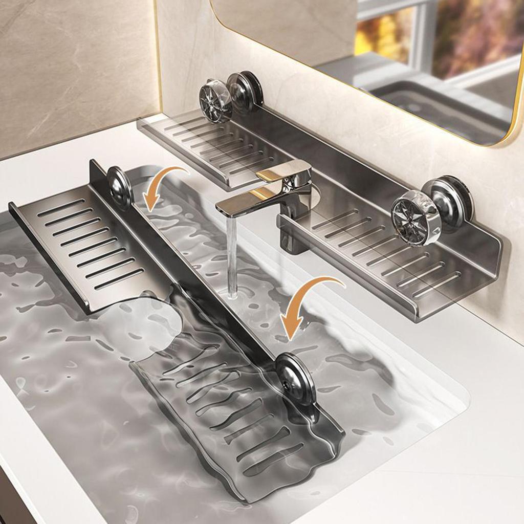 1pc Bathroom Sink Storage Rack Suction Cup Faucet Draining Rack Punch Free Wall-mounted Toiletries Shelf Bathroom Organizer