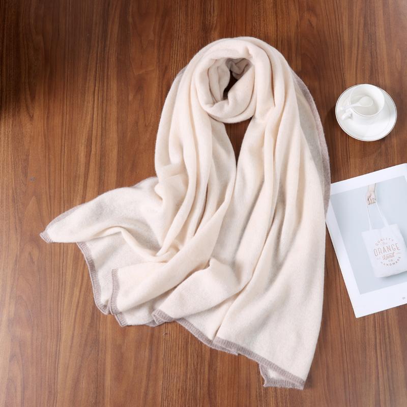 100% Cashmere Knitted Scarf Soft Warm Contrast Trim Fashion Accessory Winter Wrap Versatile Stylish Daily Wear Elegant Gift