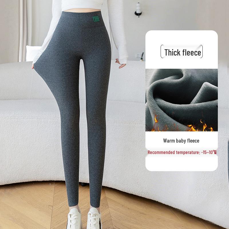 Women's Gray Velvet Leggings, Thick, High-Waisted, Slimming, Autumn/Winter 2026 Style